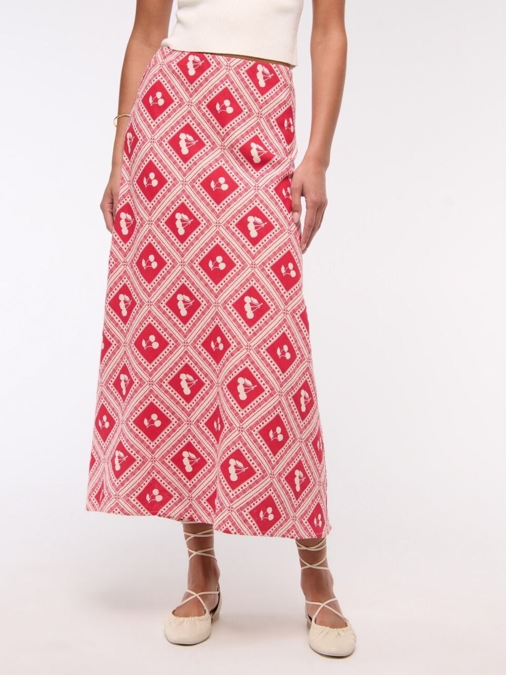 Abercrombie & Fitch Linen blend Cherry Print Maxi Skirt